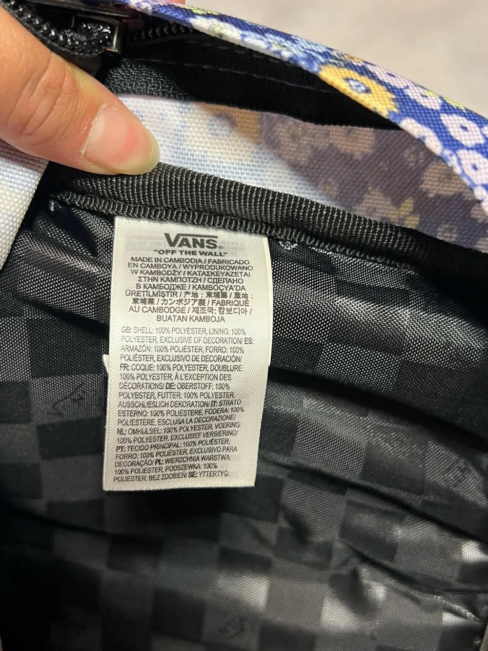 VANS Floral Backpack Blue/Yellow White Pattern  Zip Closure Inner/Outer Pockets